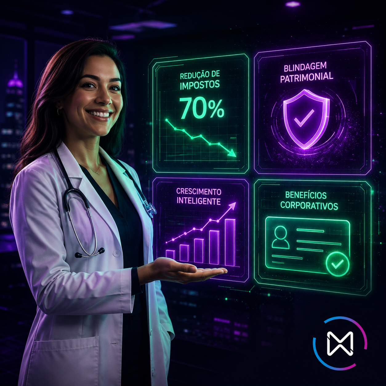 Médica apresentando vantagens de PJ